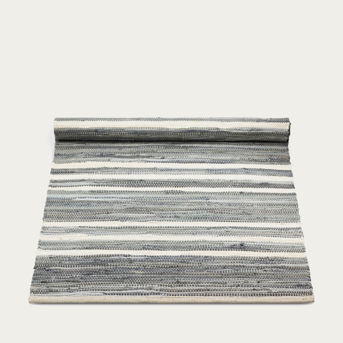 Grey and Offwhite Striped Cotton Rug