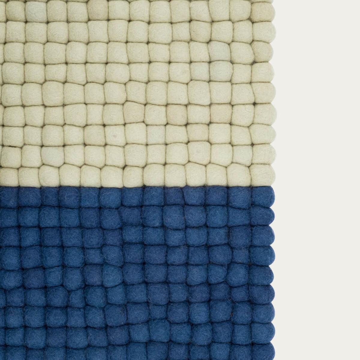 Dark Blue/Cream Contrast Felt Ball Rug – image 3