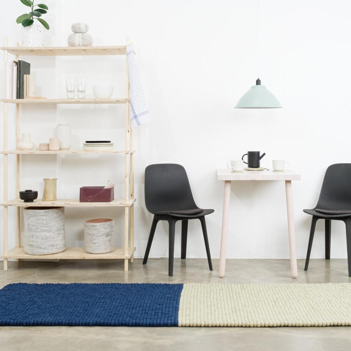 Dark Blue/Cream Contrast Felt Ball Rug – image 5