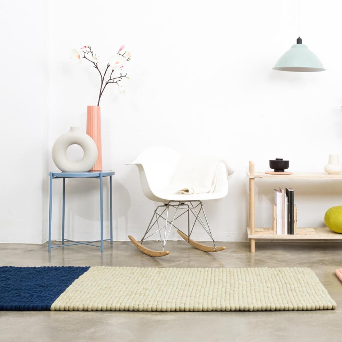 Dark Blue/Cream Contrast Felt Ball Rug – image 7