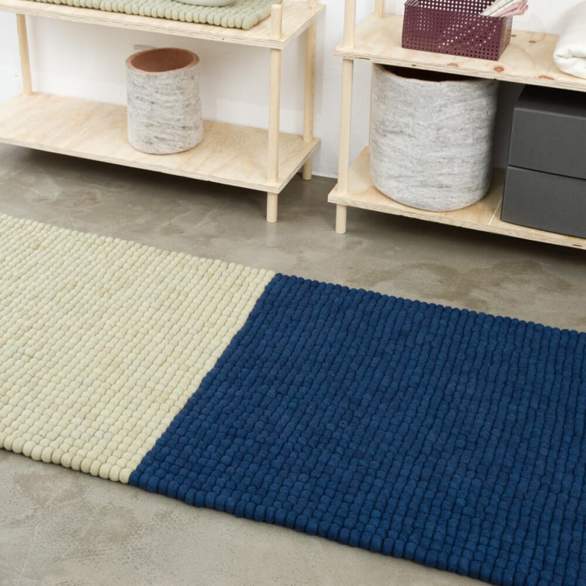 Dark Blue/Cream Contrast Felt Ball Rug – image 8