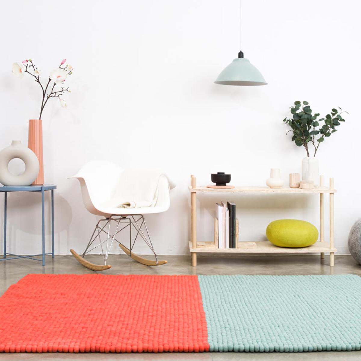 Red/Mint Contrast Felt Ball Rug – image 4