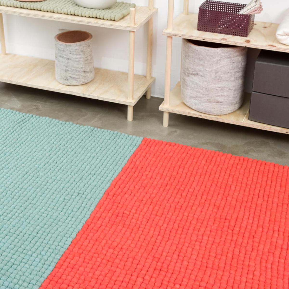 Red/Mint Contrast Felt Ball Rug – image 5