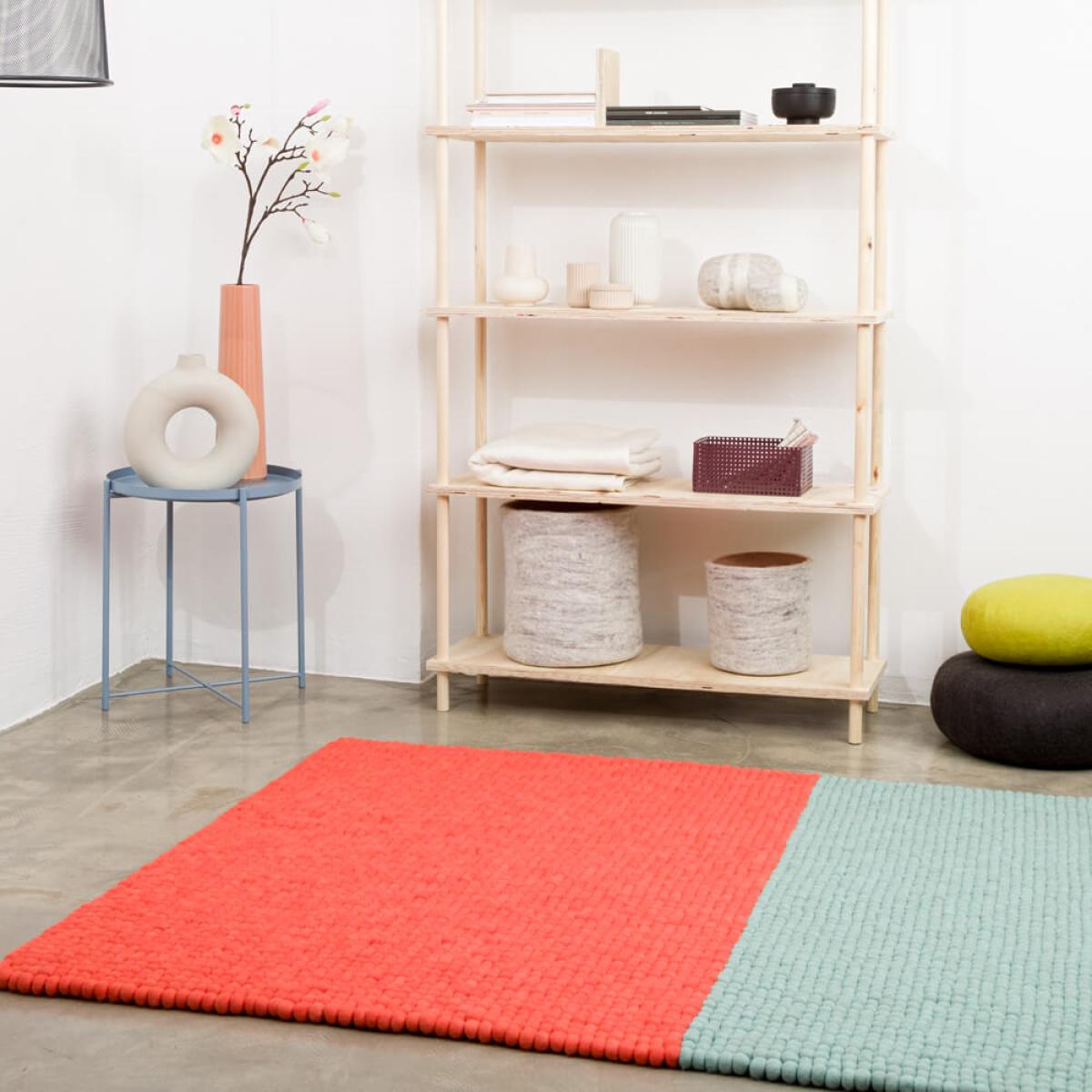 Red/Mint Contrast Felt Ball Rug – image 7