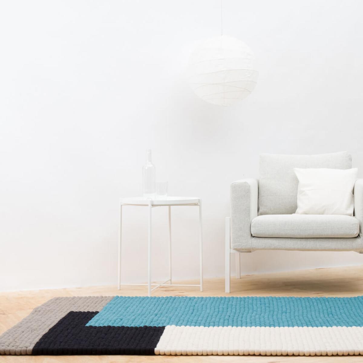 Dark Cyan Cube Felt Ball Rug – image 4