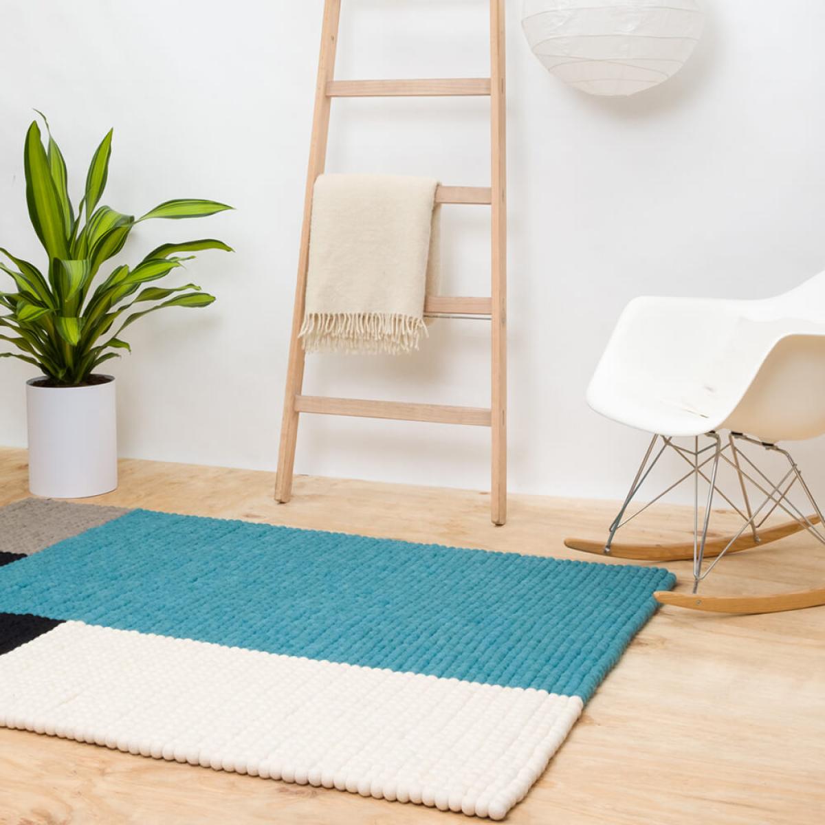Dark Cyan Cube Felt Ball Rug – image 7