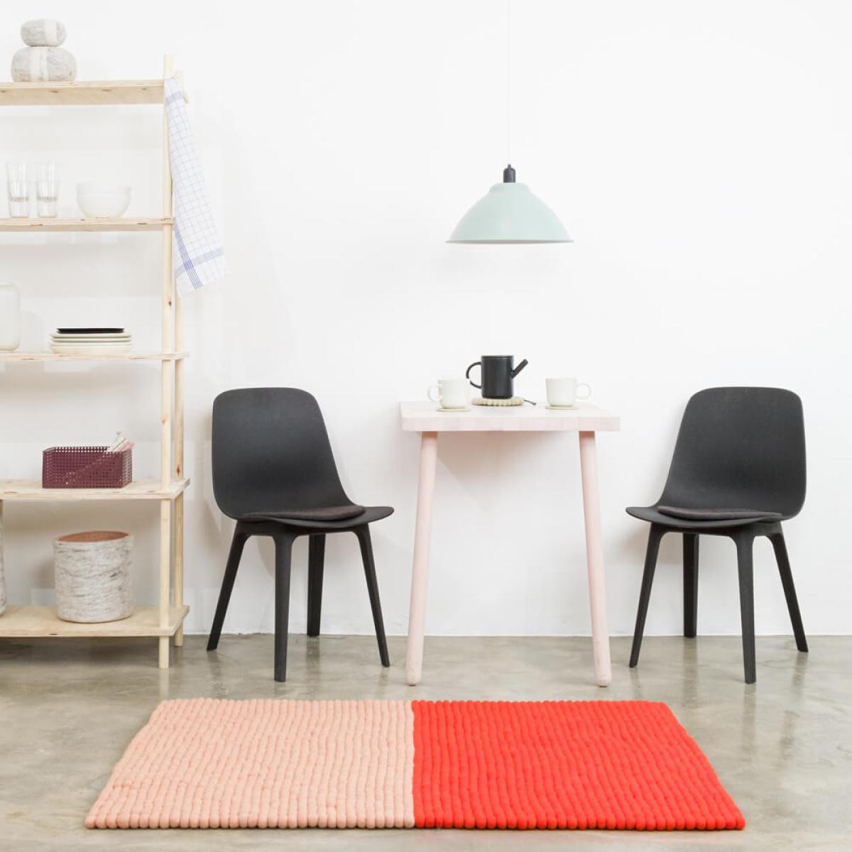 Red/Salmon Contrast Felt Ball Rug – image 2