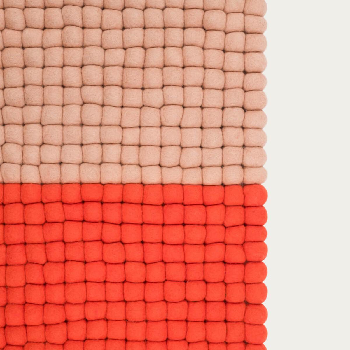 Red/Salmon Contrast Felt Ball Rug – image 3