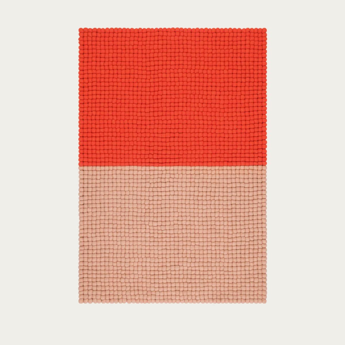 Red/Salmon Contrast Felt Ball Rug – image 1