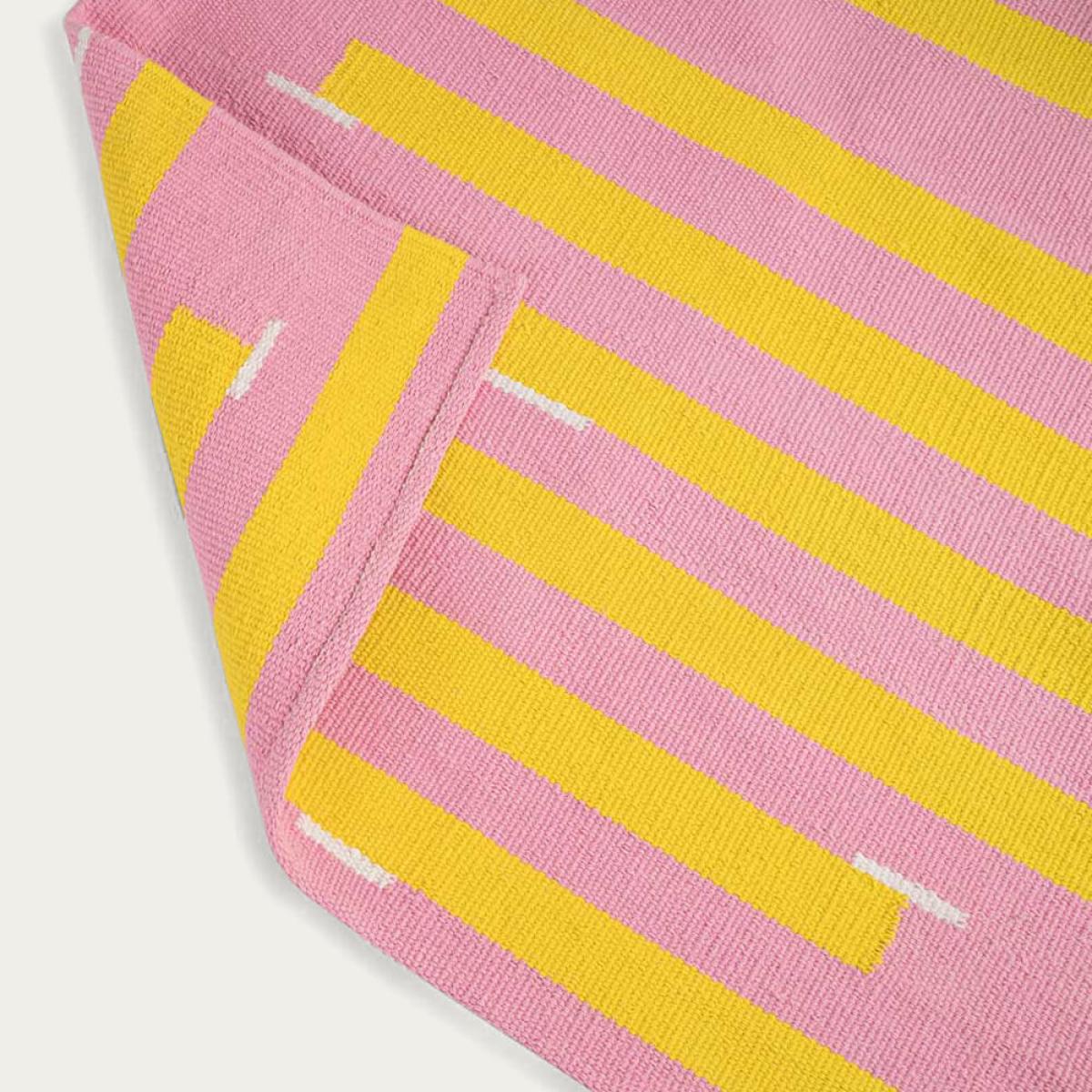 Pink and Yellow Jamakhan Stripe Handwoven Rug – image 3