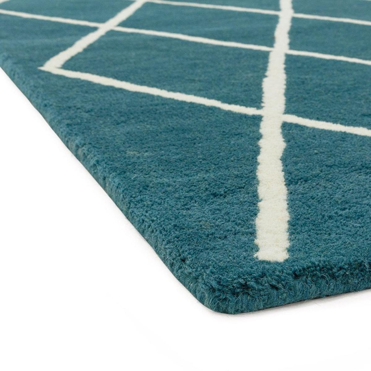 Asiatic Vida 100% Wool Diamond Shaggy Rug, Teal Size: 120cm x 170cm Modern Designed Rugs, Colourful Contemporary Rug – image 3