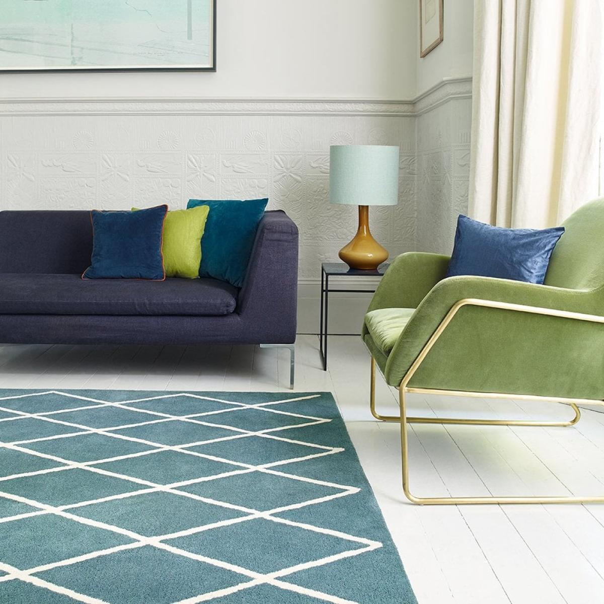 Asiatic Vida 100% Wool Diamond Shaggy Rug, Teal Size: 120cm x 170cm Modern Designed Rugs, Colourful Contemporary Rug – image 5