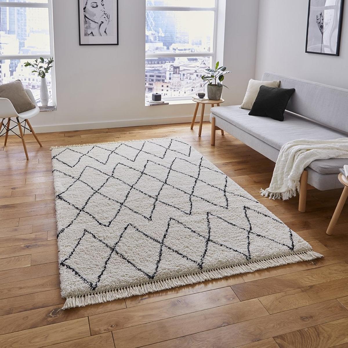 Think Rugs Fez Hand Tufted Rug, White & Black Size: 60 x 230 Modern Designed Rugs, Colourful Contemporary Rug – image 2