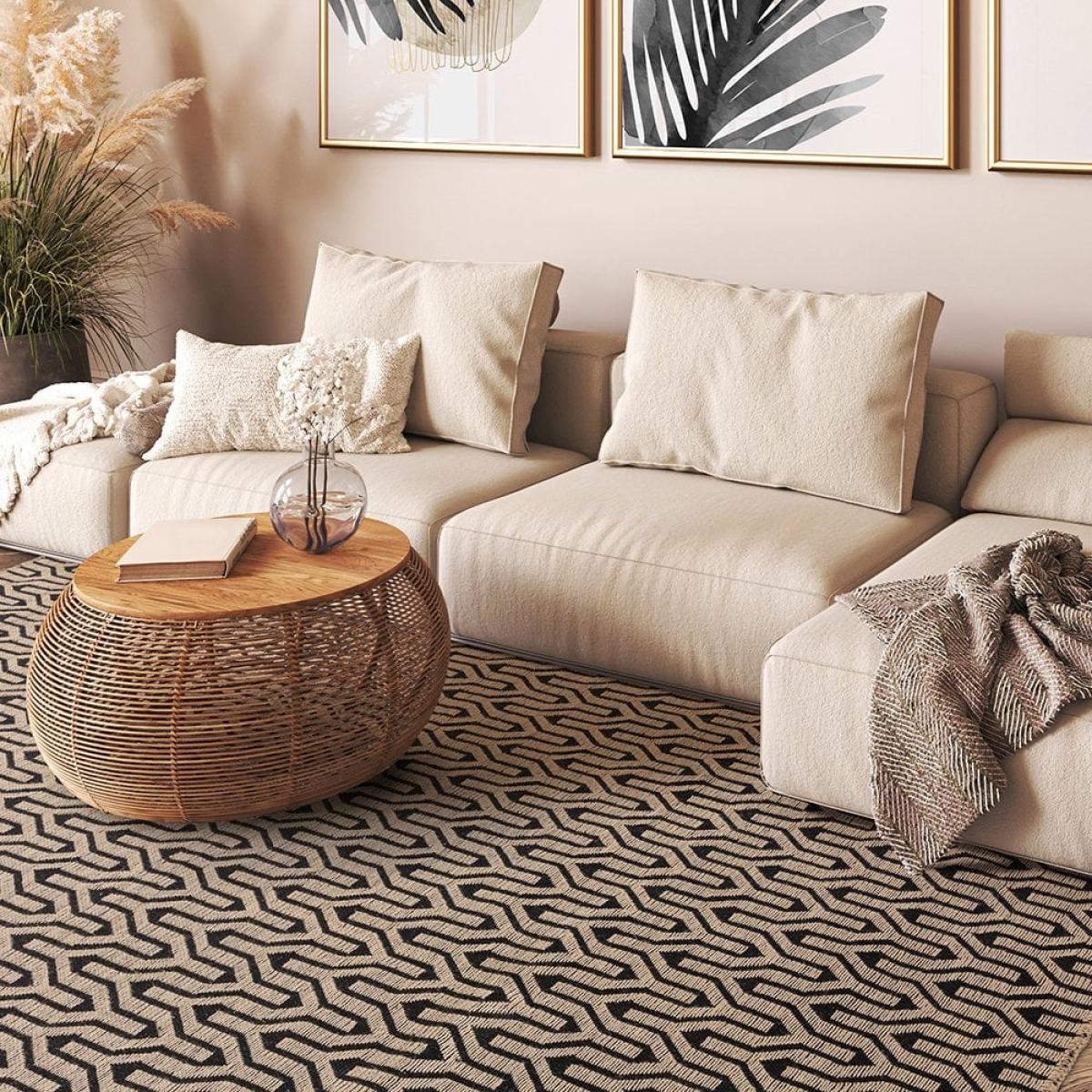 Sula Flat Weave Rug, Black Lattice Rug Size: 160 x 230cm Modern Designed Rugs, Colourful Contemporary Rug – image 2