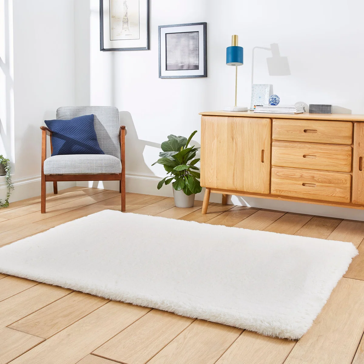 Super Teddy Rectangle Rug White – image 2