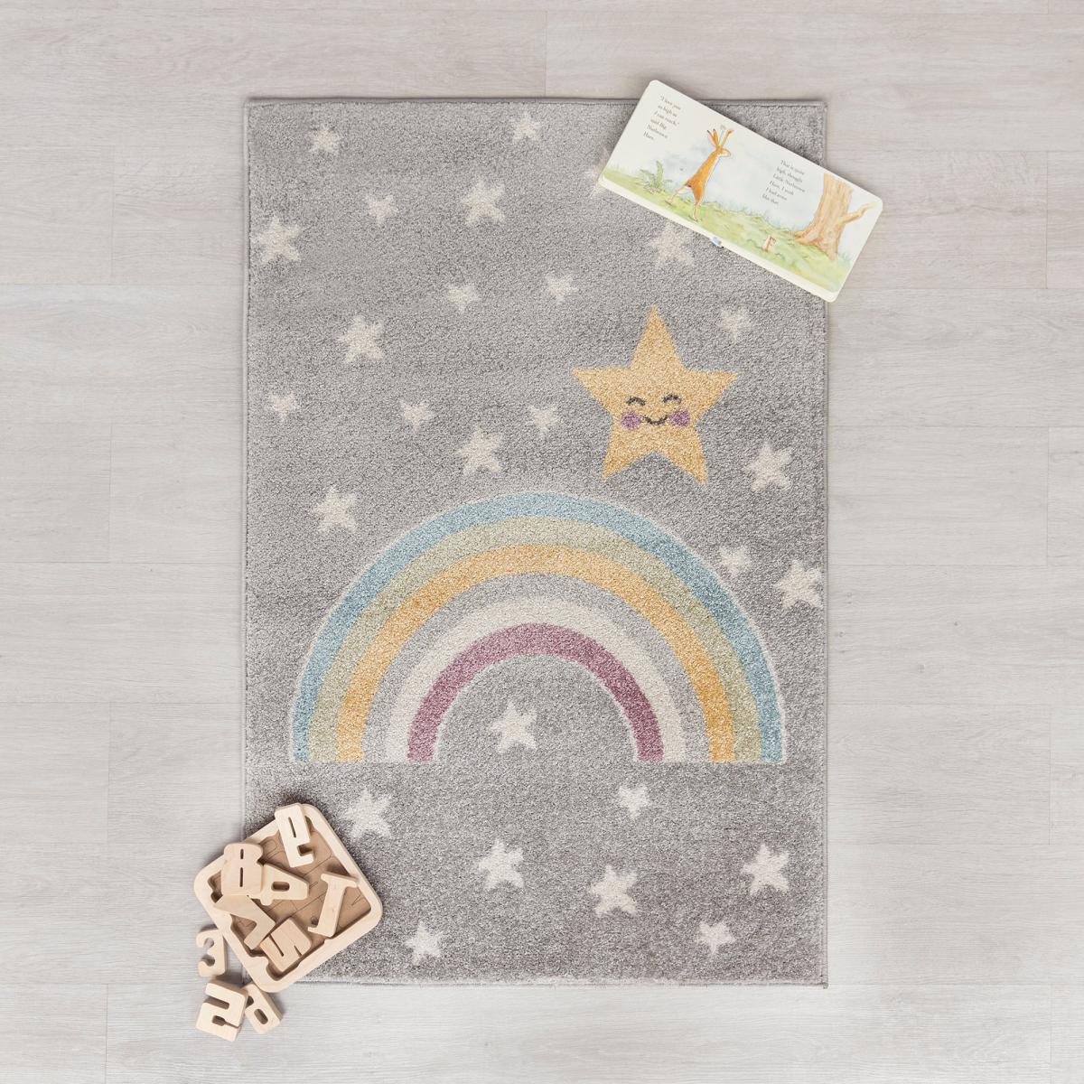 Rainbow Star Rug Grey, White and Yellow – image 1