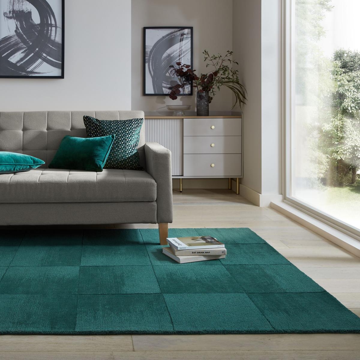 Ombre Checkerboard Wool Rug Green – image 2