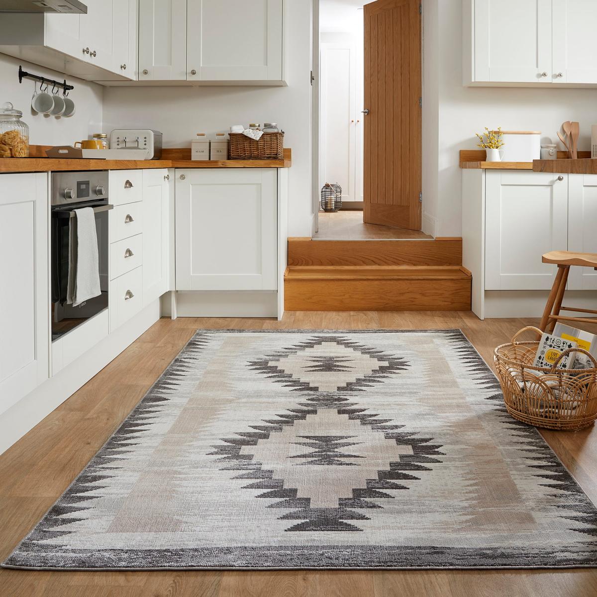 PractiRug Millie Washable Aztec Rug Grey – image 1
