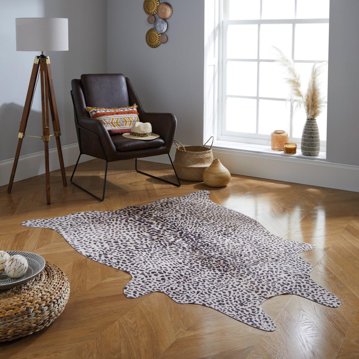 Leopard Print Rug Brown, Black and White – image 1