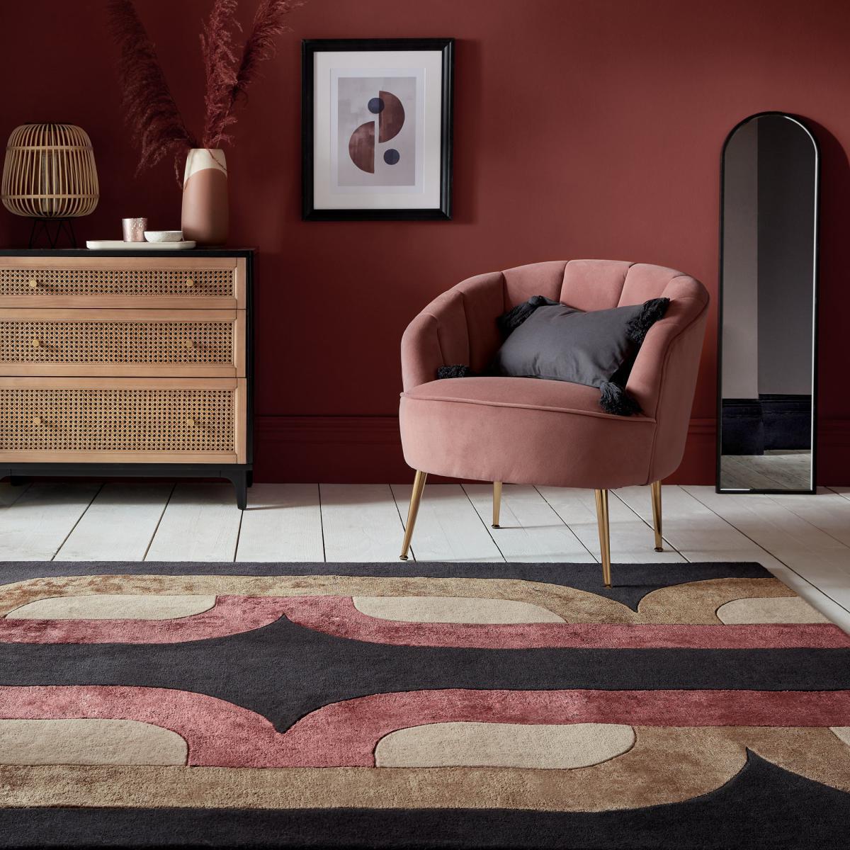 Kata Wool Mix Rug Black, Brown and Red – image 1