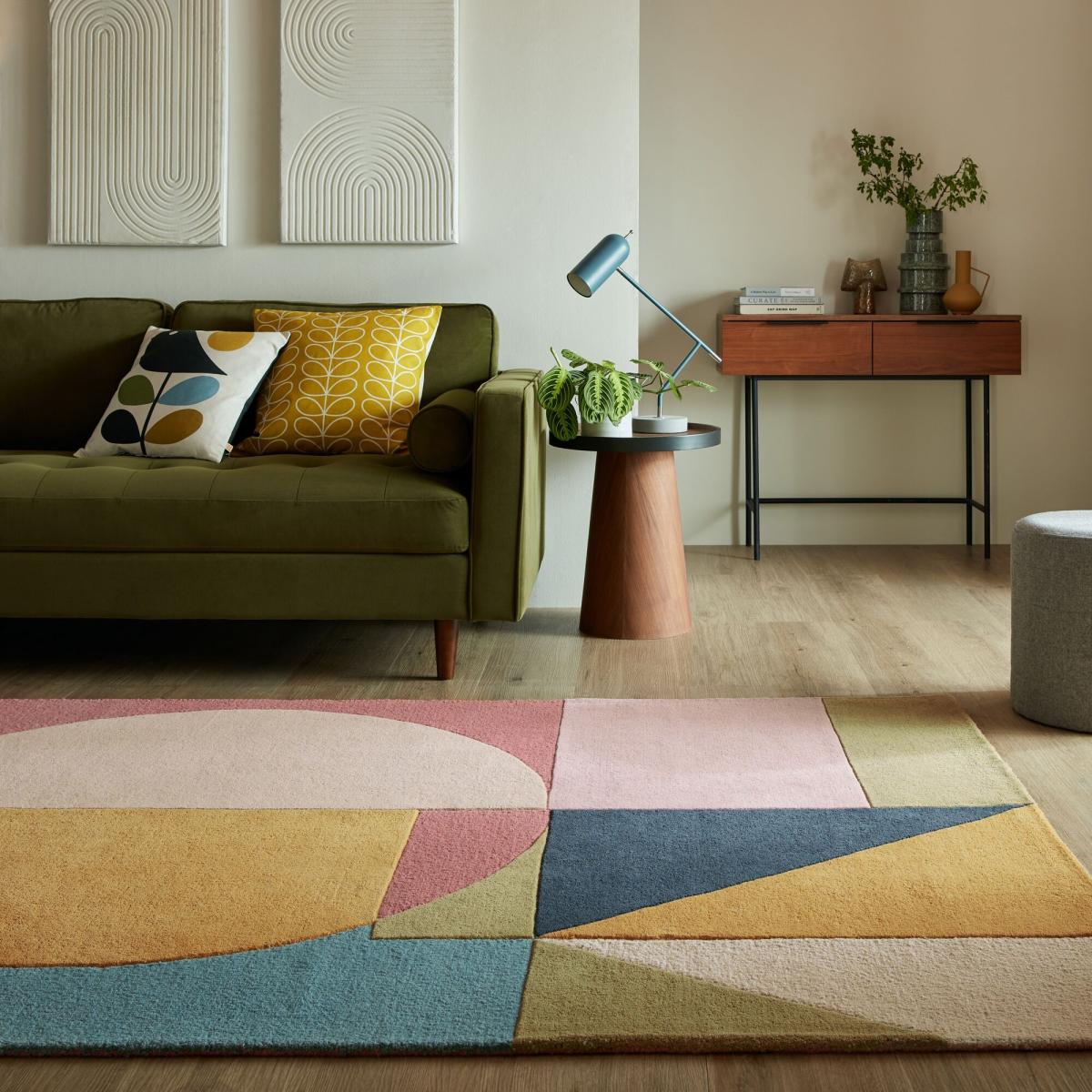 Esre Geometric Abstract Wool Rug Pink – image 1