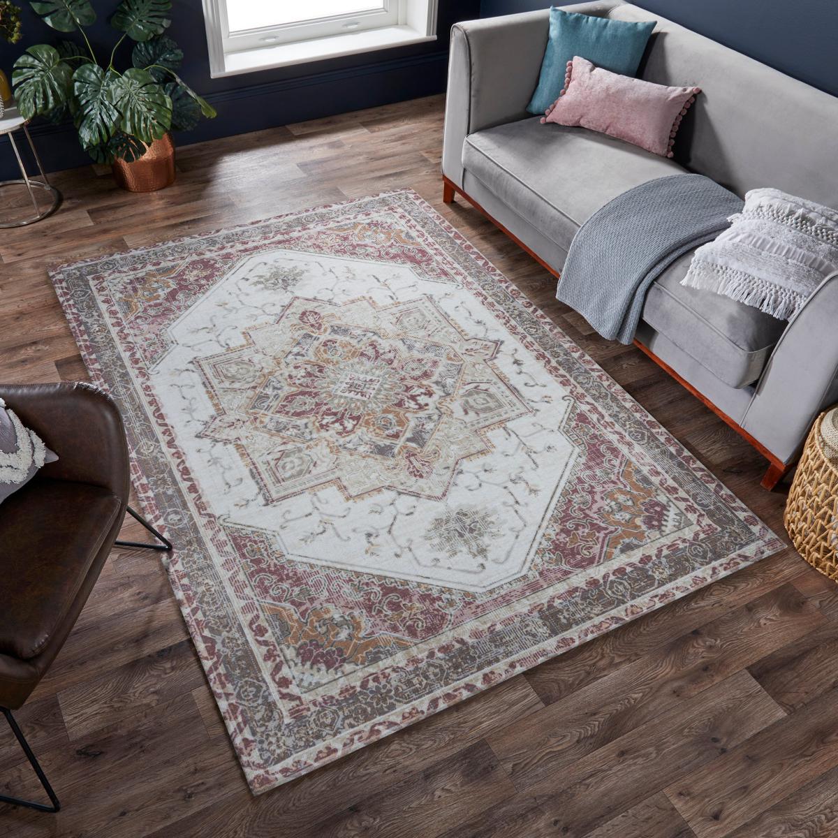 Match Elsie Traditional Washable Rug Red – image 1