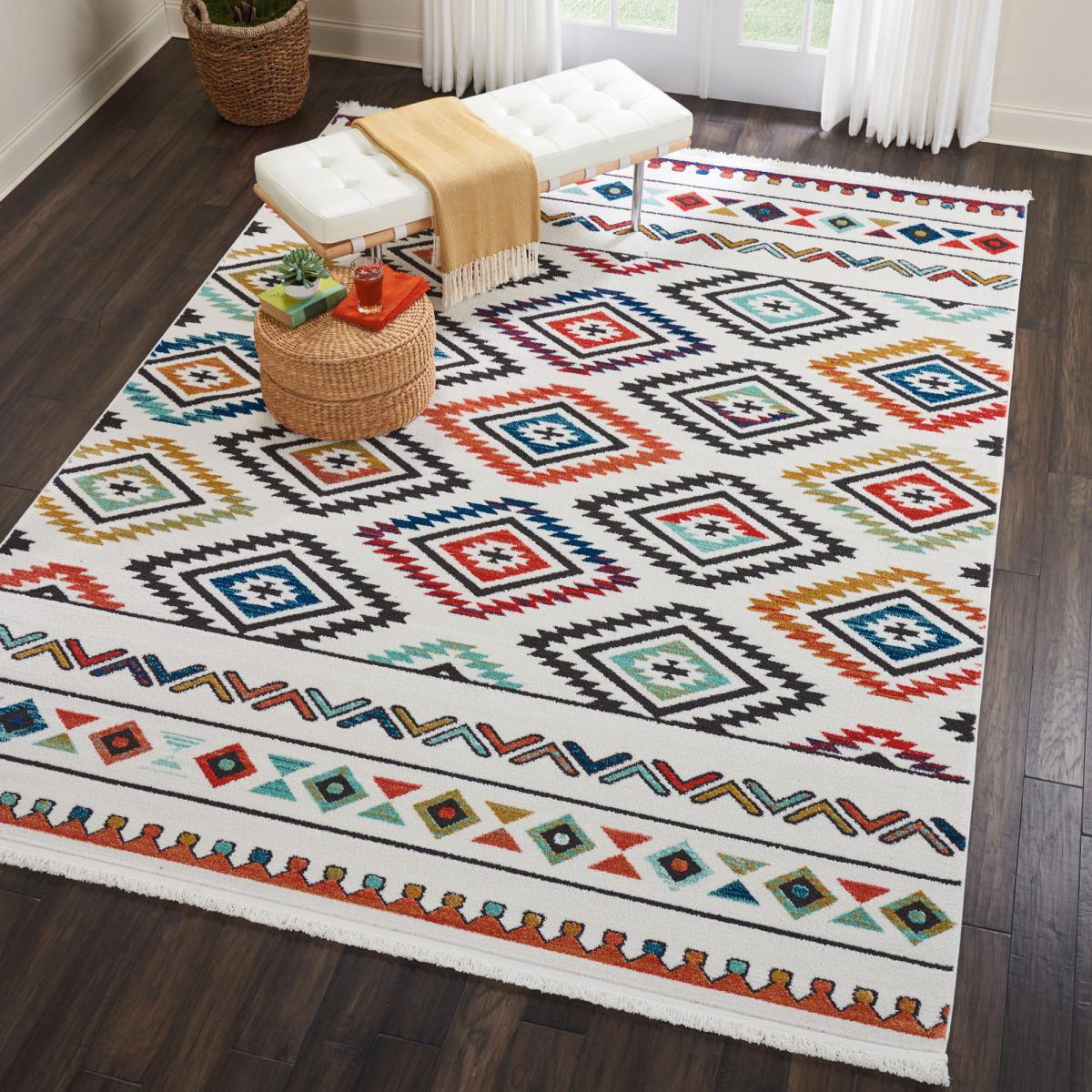 Navajo 6 Rug White/Orange/Blue/Black – image 3