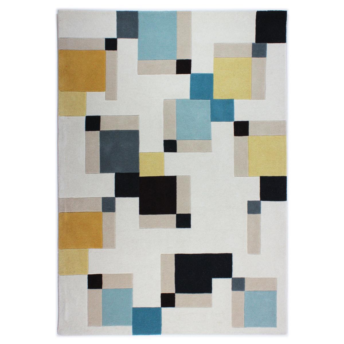 Illusion Abstract Blocks Rug Abstract Blue and Ochre – image 2