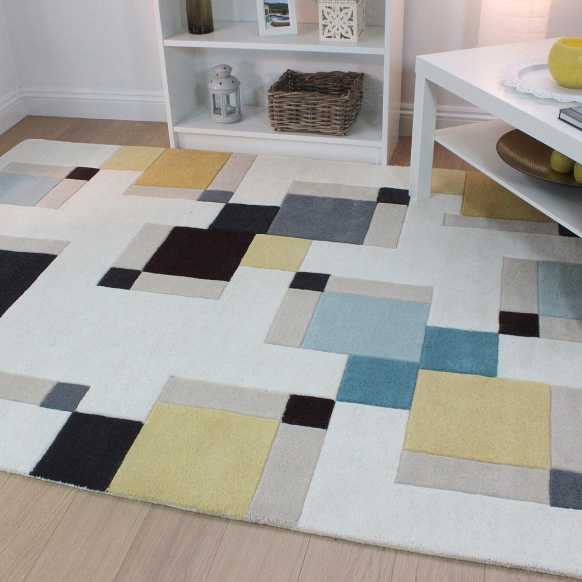 Illusion Abstract Blocks Rug Abstract Blue and Ochre – image 6