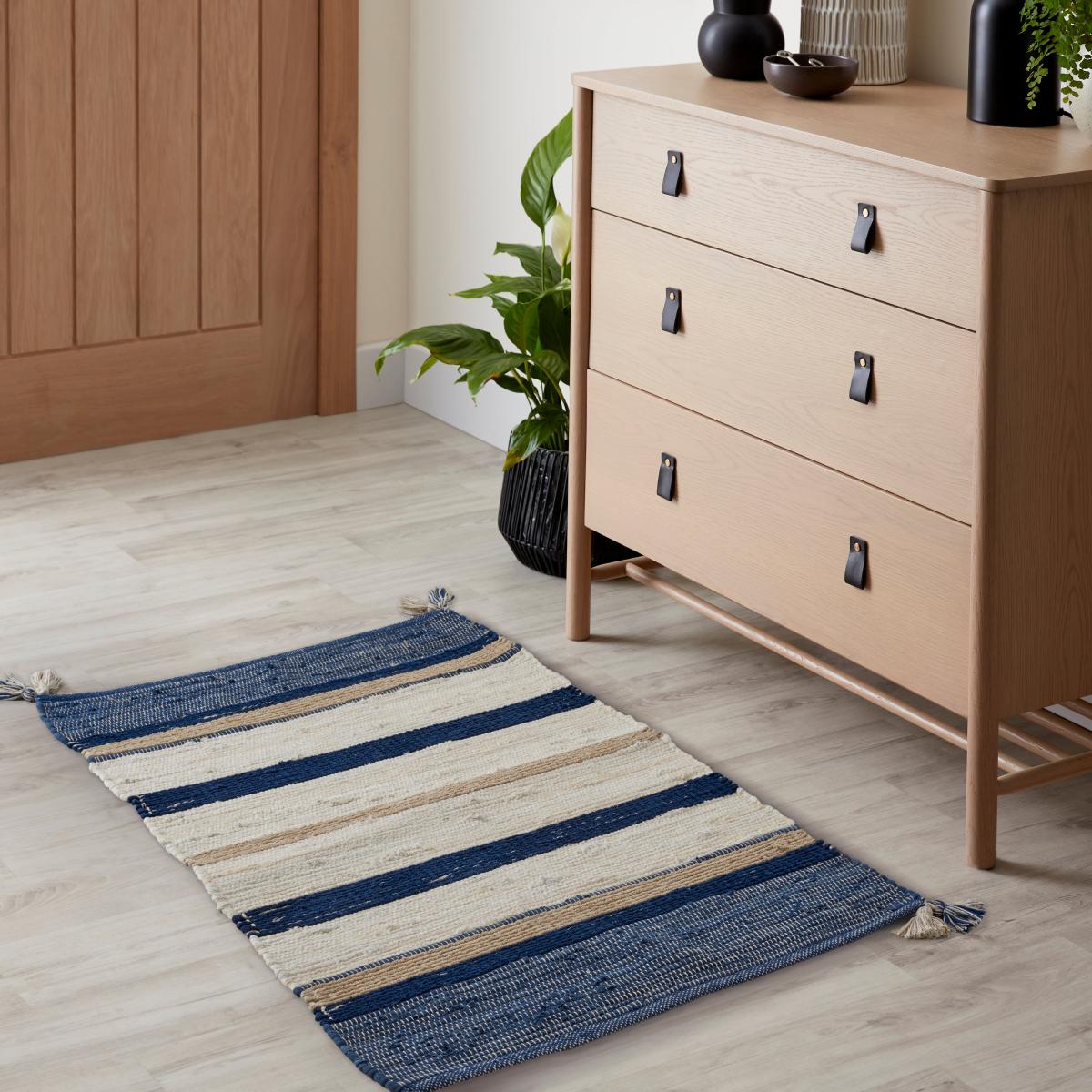 Stripe Blue Chindi Rug Blue/White – image 1
