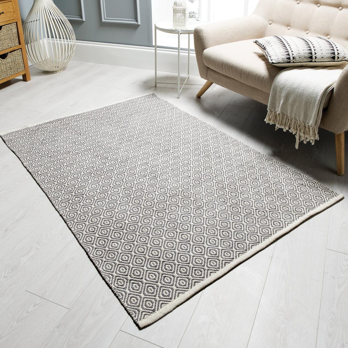 Grey Diamond Geometric Weave Rug Grey – image 4