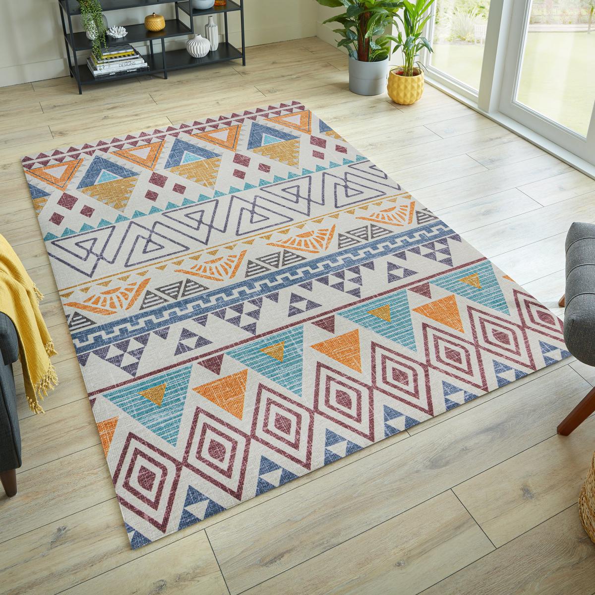 Match Lyle Aztec Washable Rug MultiColoured – image 1