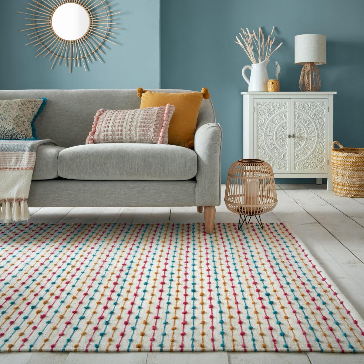 Elena Stripe Rug Blue, Yellow and White – image 1