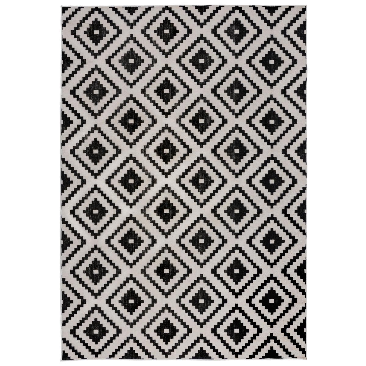 Geometric Monochrome Indoor Outdoor Rug Black and white – image 2