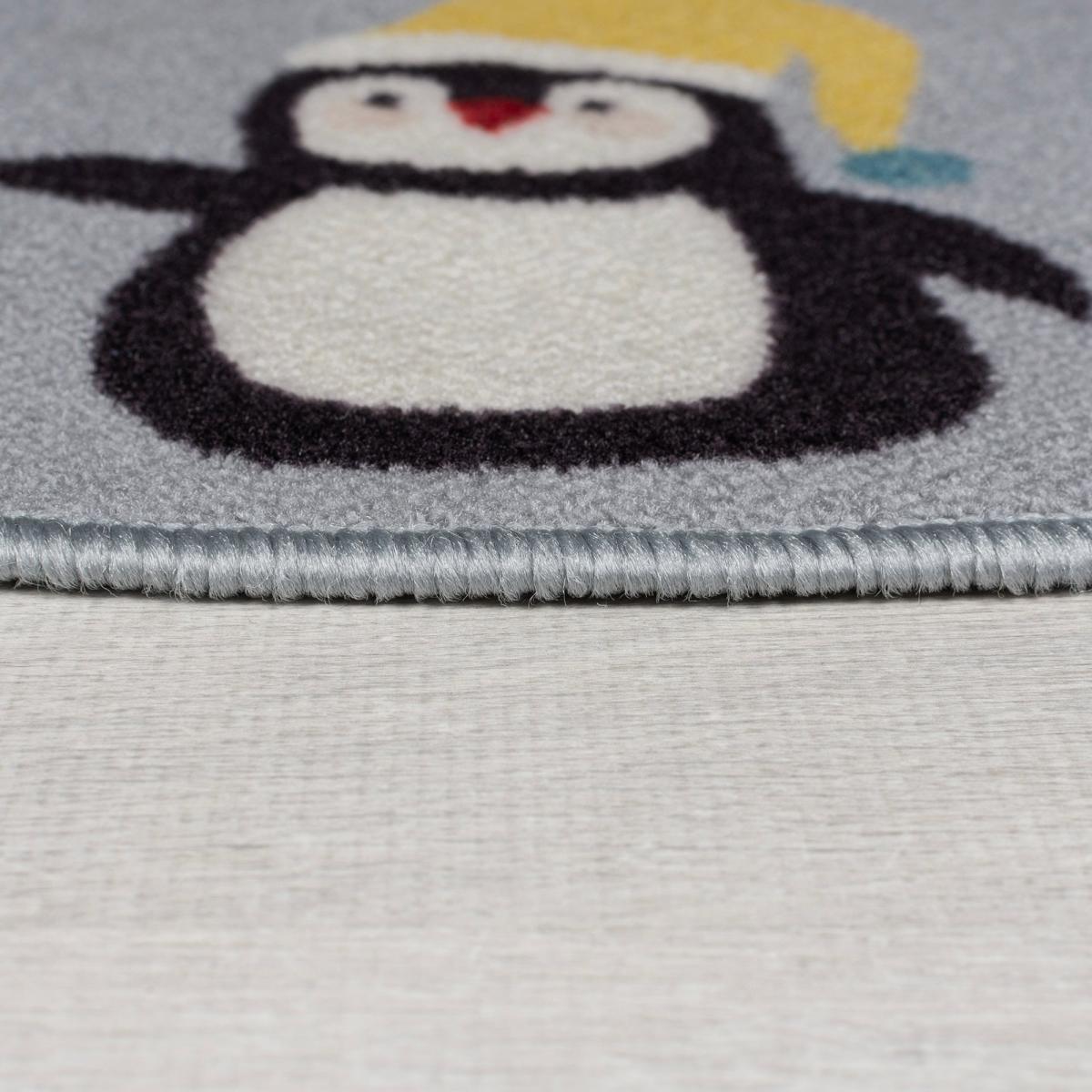 Penguins Washable Circle Rug Blue – image 4