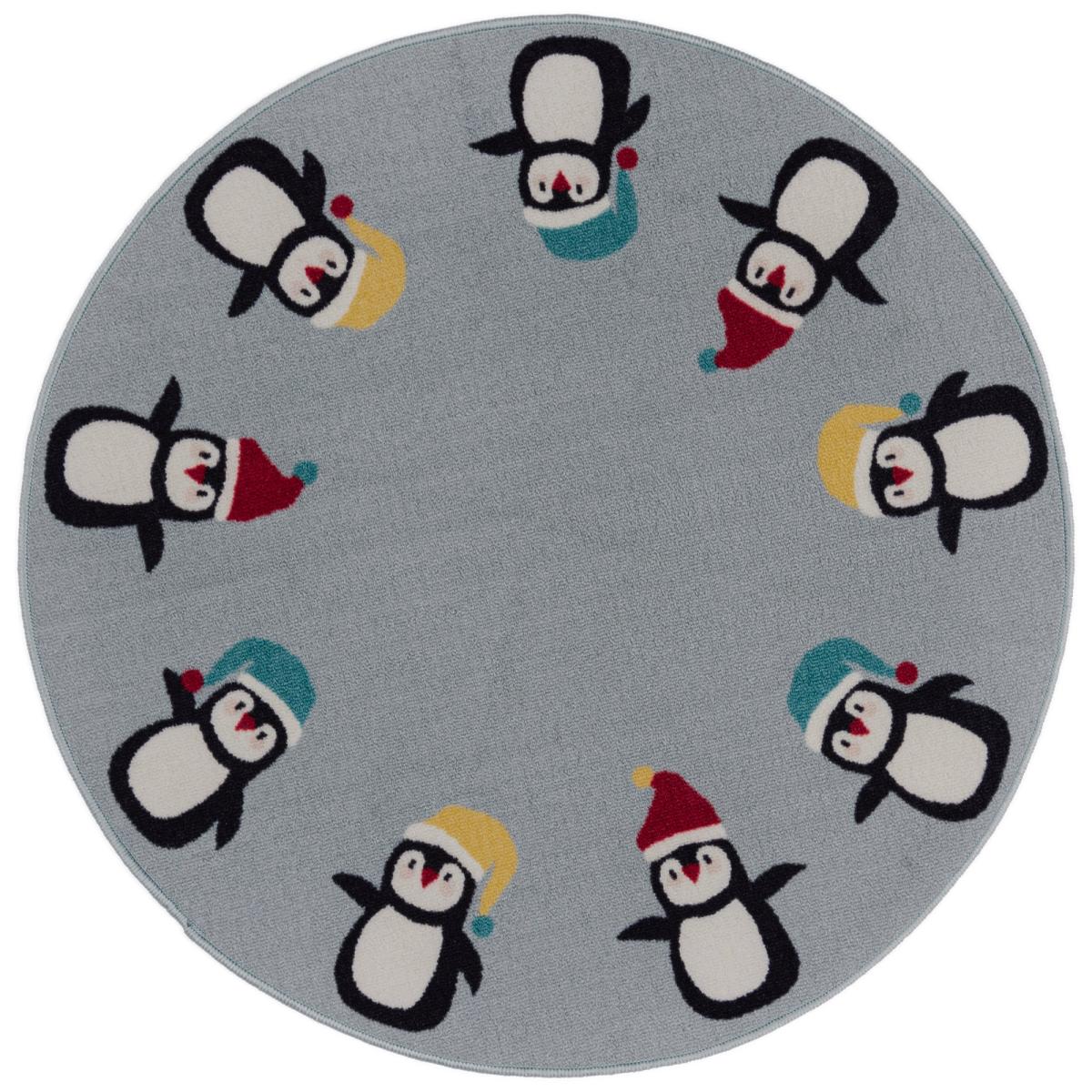 Penguins Washable Circle Rug Blue – image 5