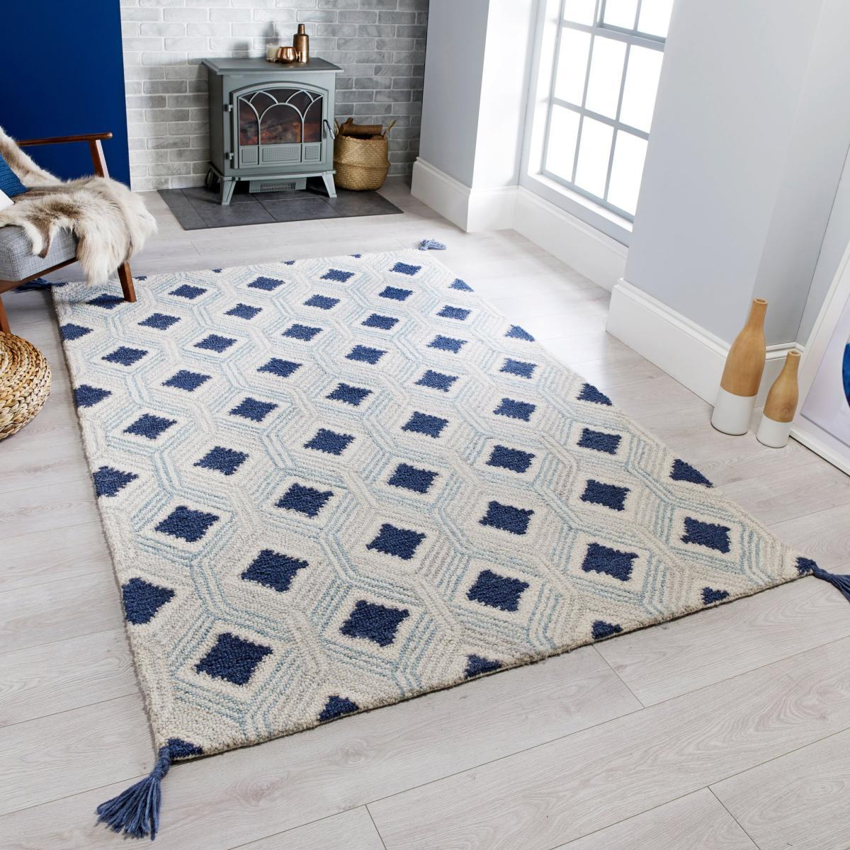 Marco Geometric Rug Beige and Blue – image 1