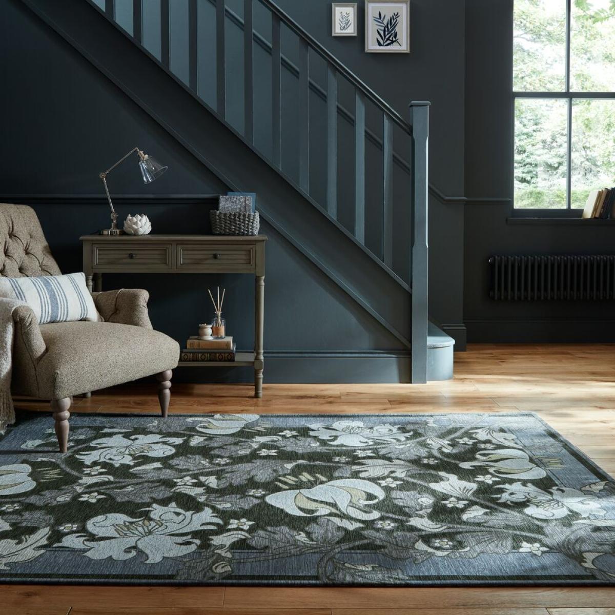 Liana Floral Chenille Rug Blue – image 1