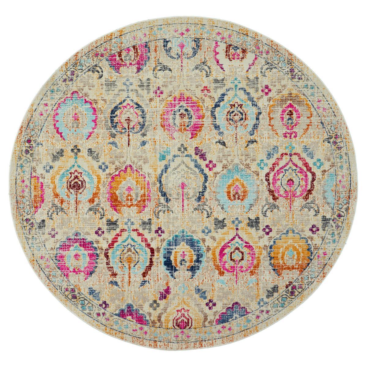 Vintage Kashan 4 Round Rug Pink, Blue and Yellow – image 2