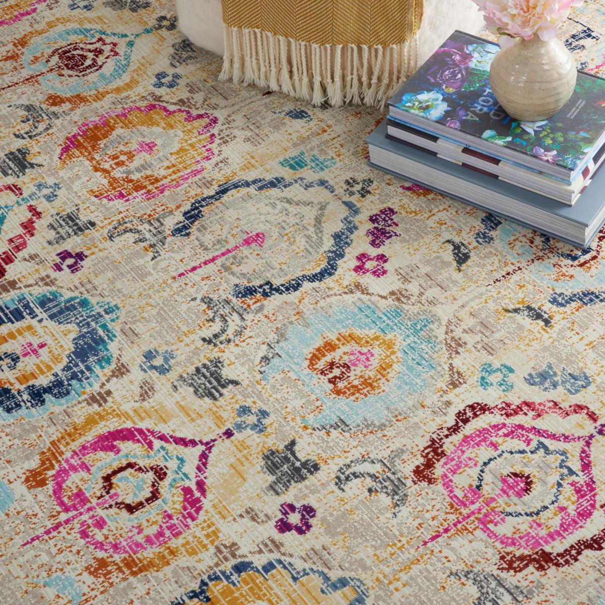 Vintage Kashan 4 Round Rug Pink, Blue and Yellow – image 3