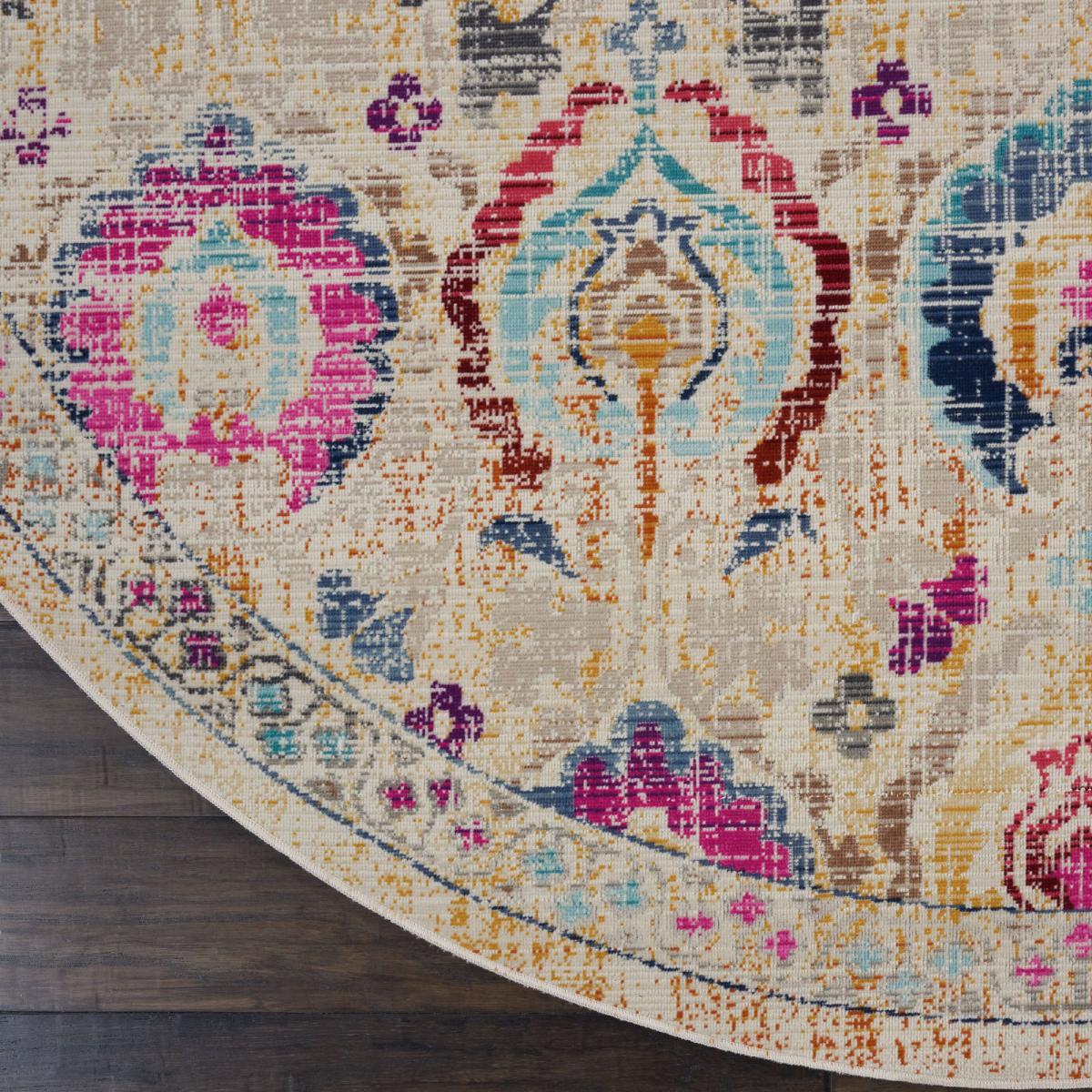 Vintage Kashan 4 Round Rug Pink, Blue and Yellow – image 5