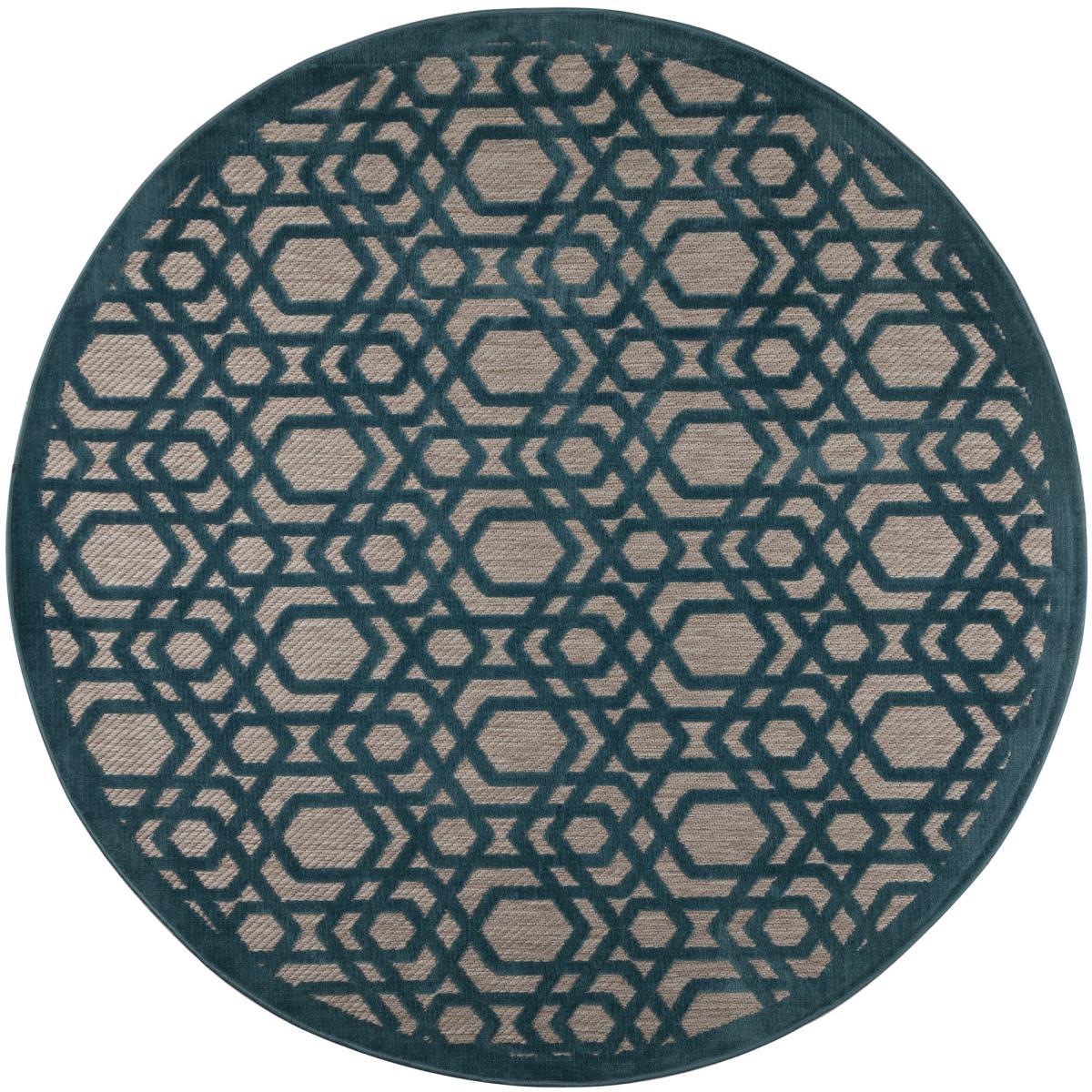 Oro Blue Circle Geometric Indoor Outdoor Rug Blue and Brown – image 2