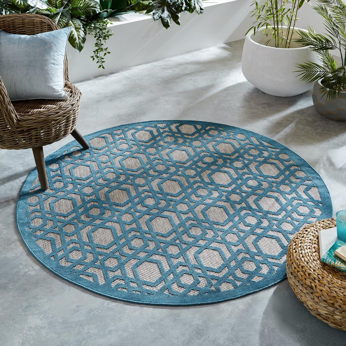 Oro Blue Circle Geometric Indoor Outdoor Rug Blue and Brown – image 1