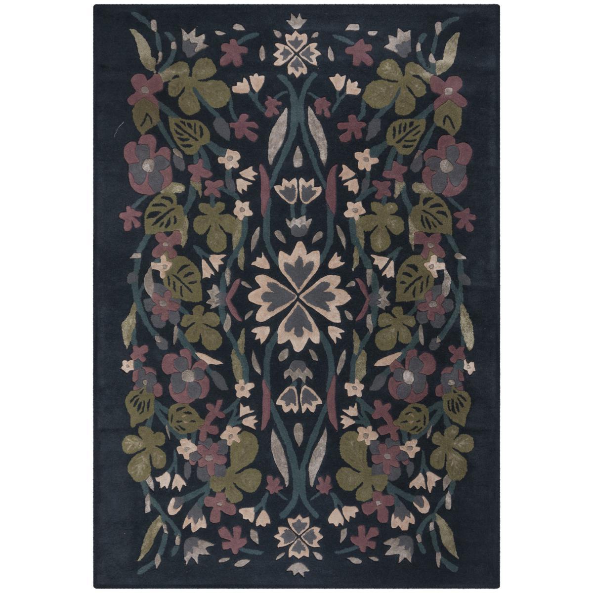 Charlotte Floral Wool Mix Rug Navy Blue, Green and Pink – image 2