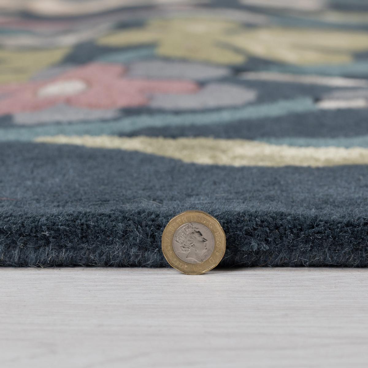 Charlotte Floral Wool Mix Rug Navy Blue, Green and Pink – image 4