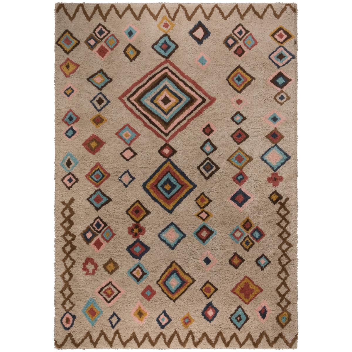Rita Moroccan Wool Shaggy Rug Cream, Blue and Yellow – image 2