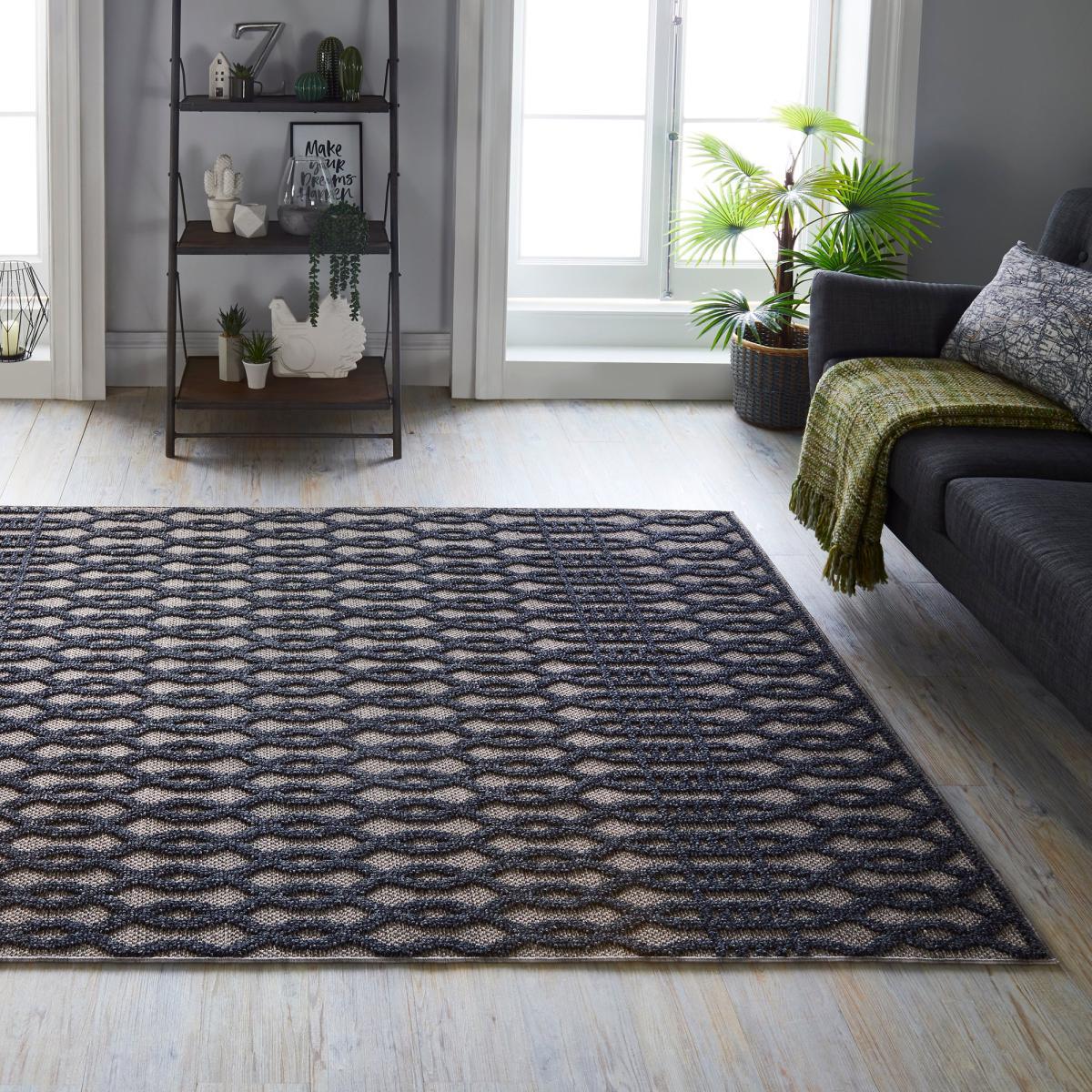 Greenwich Geometric Rug Blue, Grey and Beige – image 1