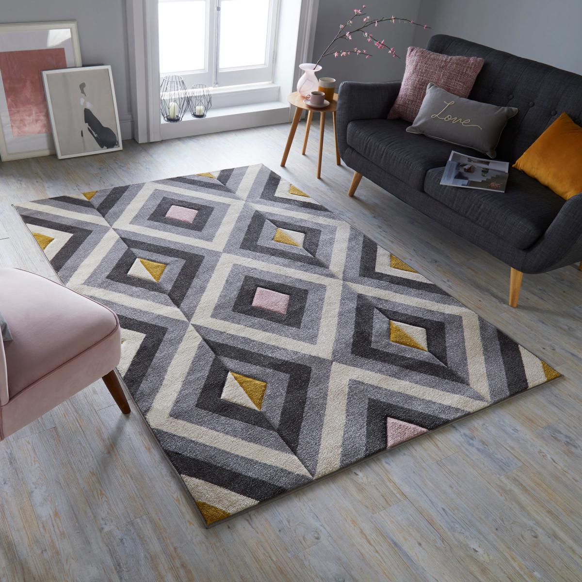 Paloma Geometric Rug Grey, Pink and Yellow – image 2