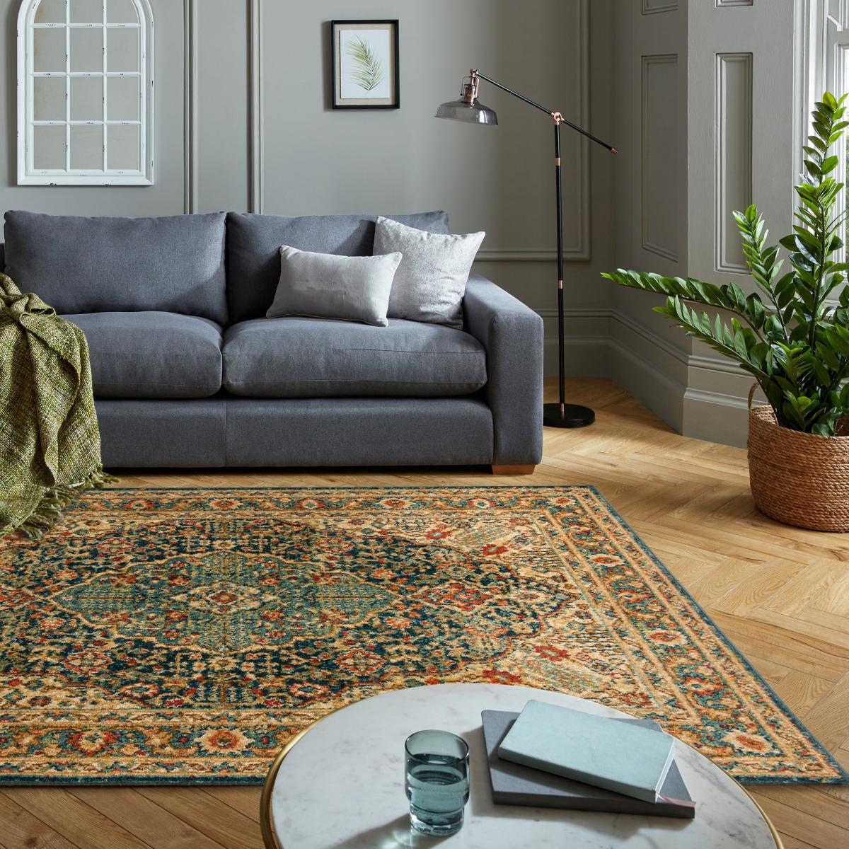 Priya Traditional Rug Brown, Green and Yellow – image 1