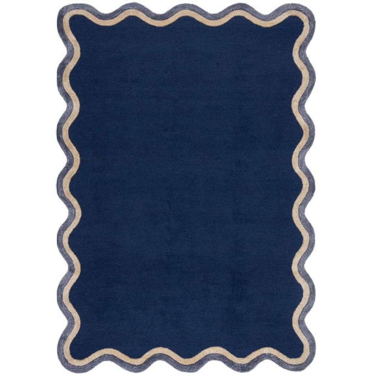 Azure Wave Border Wool Rug – image 5